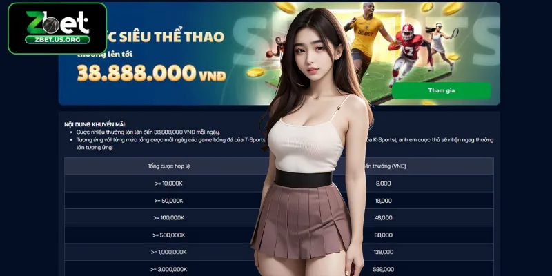 Cược siêu Thể thao - Thưởng lớn tới 38.888.000 VNĐ