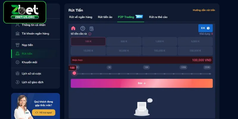 Rút tiền ZBET qua P2P Trading (New)